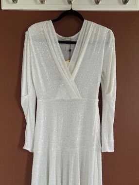 Nocturne White Sequin Long-Sleeve Maxi Dress (Size 38 ≈ US S/M) NWT